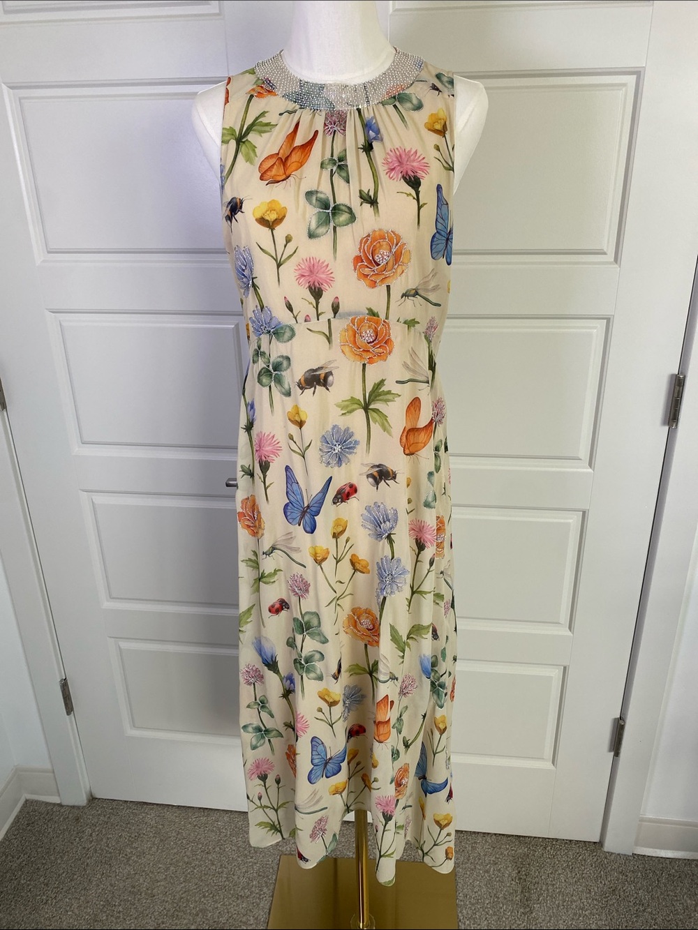 Anthropologie Pankaj & Nidhi Butterfly Garden Beaded Midi Dress NWT 6